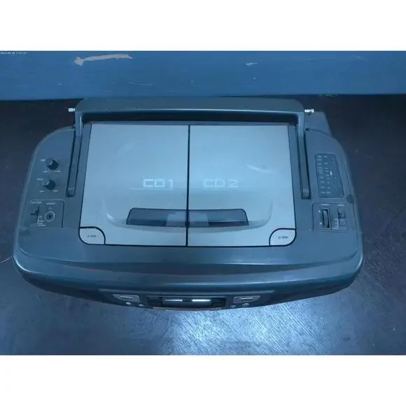 Audiovox Radio Player Boombox CE-203 Twin CD Stereo Cassette Recorder in Gray